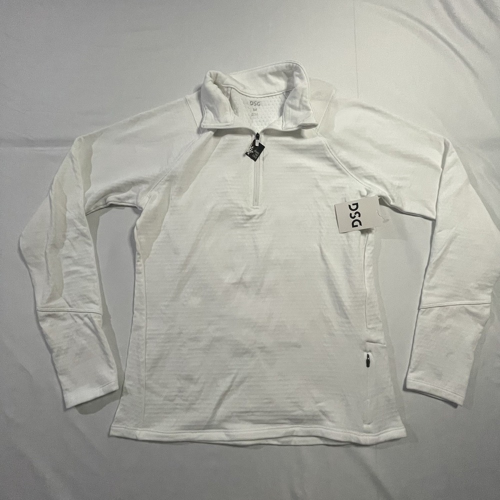 DSG Women's Run Grid 1/4 Zip Pullover Pure White Fleece Shirt Size Medium NWT
